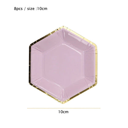 Purple Gold Party Paper Cup Plate Straw For Birthday Carnival Kids Favors Wedding Decor Disposable Tableware Party Supplies Good Vibrations
