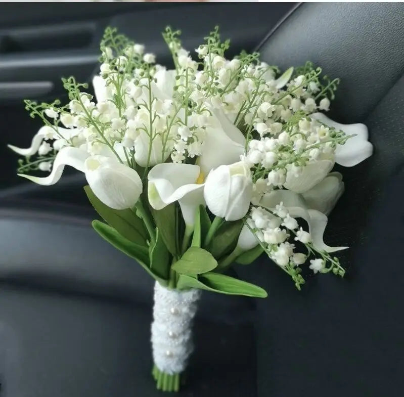 New White Wedding Bouquet Handmade Artificial Flower Calla Buque Casamento Bridal Bouquet for Wedding Decorations Good Vibrations