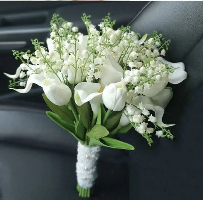 New White Wedding Bouquet Handmade Artificial Flower Calla Buque Casamento Bridal Bouquet for Wedding Decorations Good Vibrations