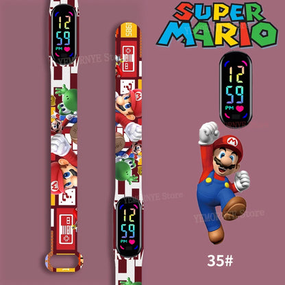 Mario Bros Children's Watches Action Figures Luigi Princess Peach Yoshi Bowser kids Sport Wristband Waterproof Digital Watch Toy Good Vibrations