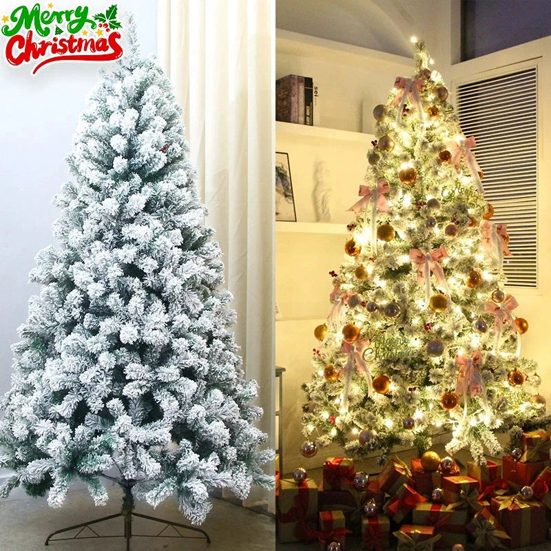 White Flocked PVC Christmas Tree Realistic Snow Effect Artificial Pine Xmas Tree for Shop Window Display Decoration Good Vibrations