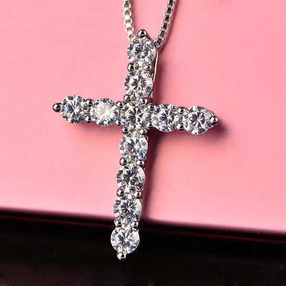 16-24inches 925 Sterling Silver Necklace Box chain Shiny crystal classic cross Pendant For Women men Fashion Jewelry Gifts Good Vibrations