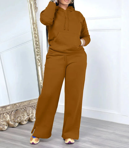 Women Sport Two Piece Outfit Winter Casual 2 Piece Set Hoodies Tops Wide Leg Pants Set Women Tracksuit Good Vibrations