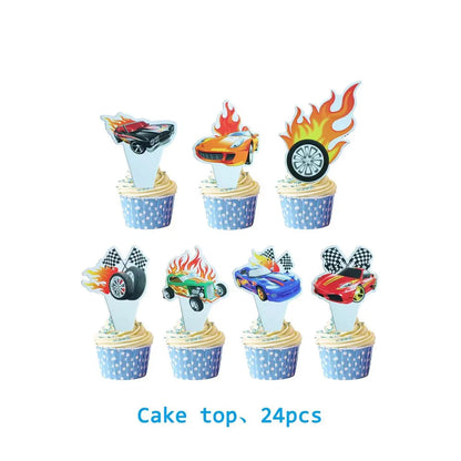 Car Kids Birthday Party Decoration Boys Birthday Supplies Paper Cup Plate Cutlery Cars Balloons Cake Flag Party Children's Gifts Good Vibrations
