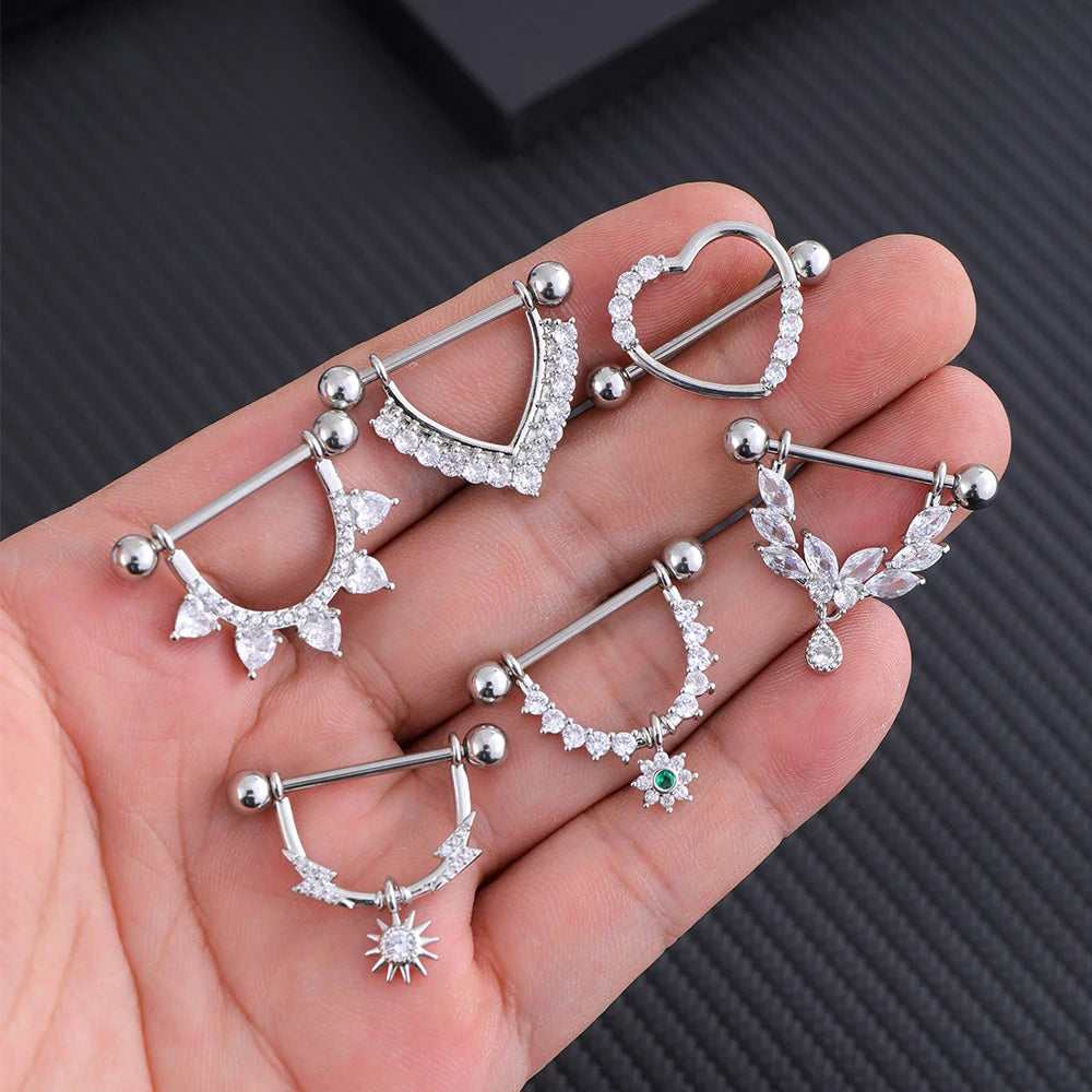 2pcs Both Sides Screwed Shield Barbell Nipple Rings 16mm Length Nipple Piercings Nonbril U-Shaped Dangled Heart Nipple Jewelry Good Vibrations