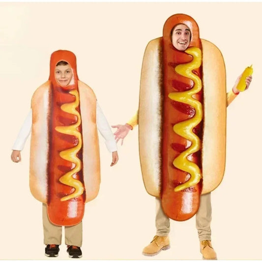 Adult and child funny hotdog Halloween cos costumes one-piece jumpsuits carnival outfit