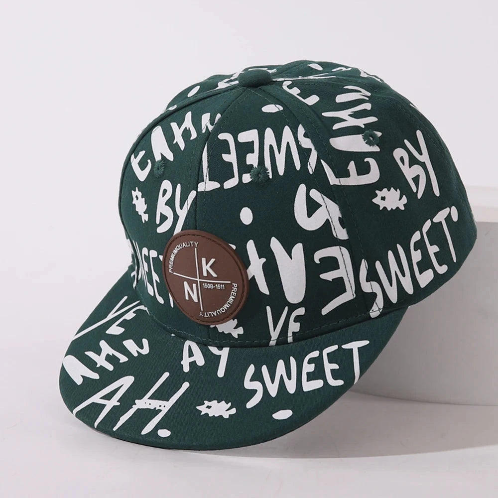 Children's Fashion Hats Spring And Autumn New Baby Graffiti English Flat Cap Kid's Hip-hop Baseball Caps Good Vibrations