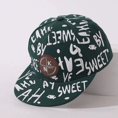 Children's Fashion Hats Spring And Autumn New Baby Graffiti English Flat Cap Kid's Hip-hop Baseball Caps Good Vibrations