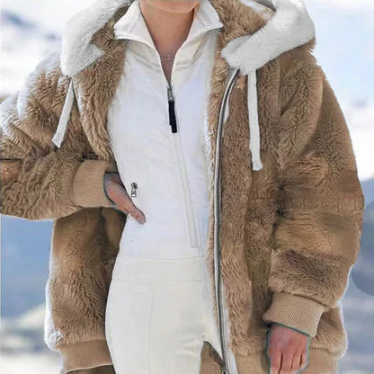 VEITCHE Autumn Winter Fashion Women hooded Zipper Long Sleeve Thick Cardigan Coat Women Snow Warm Skinny Casual Streetwear Good Vibrations