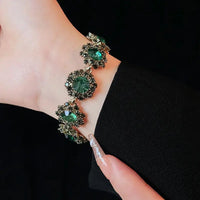 Rhinestone Green Circle Flower Necklace for Women Medieval Vintage Bracelet French Luxury Dainty Earrings Jewelry Sets Wholesale Good Vibrations Adult Super Store