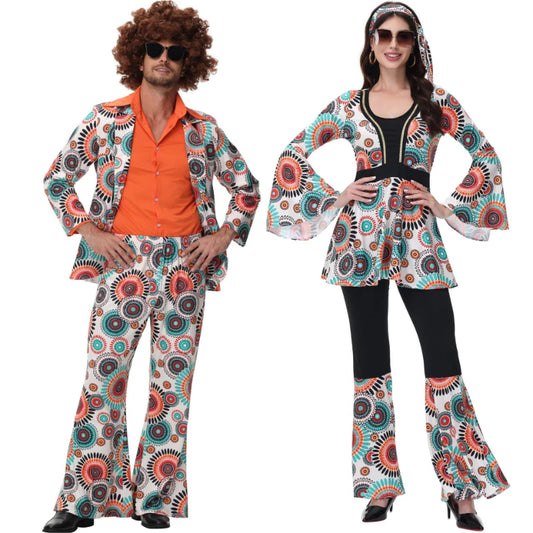 Cosplay Retro 70s 80s Hippie Costume Men Women Party Disco Couples Hippie Costumes Disco Rock Hip-Hop Performance Purim Dress Up Good Vibrations