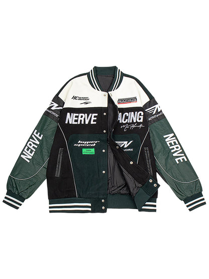 Men's Motorcycle Jacket Faux Leather Sleeves Bomber Coat Plus-size Varsity Jacket Letterman Spring/Autumn Loose Baseball Clothes Good Vibrations