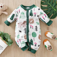 Baby Autumn Clothes Cartoon Animal Elements Baby Boy Long Sleeved Jumpsuit Casual Baby Single Breasted Clothes Good Vibrations