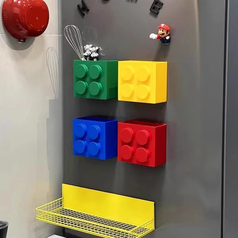 Magnetic Storage Box Building Blocks Storage Rack  Kitchen No-Drill Refrigerator Magnet Storage Box Wall-mounted Container Good Vibrations