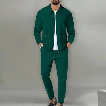 Autumn Winter Men's Casual Blazer Set New Fashion Waffle Baseball Suit Round Neck Pocket Zipper Long Sleeve Trousers Two-Piece S Good Vibrations