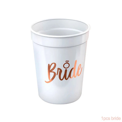 1Set Bachelorette Party Team Bride Plastic Drinking Cups Bridal Shower Gift Bride to be Hen Party Supplies Wedding Decorations Good Vibrations