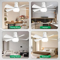 Socket LED Fan Light with Remote Small Ceiling Fans with Lights 3 Colors Dimmable LED Light Bulb Fans E26/E27 Base for Bedroom Good Vibrations