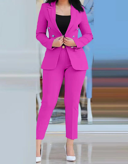 Sets for Women 2 Pieces 2023 Autumn Fashion Notched Neck Long Sleeve Blazer & Elegant High Waist Work Pants Set Office Lady Good Vibrations