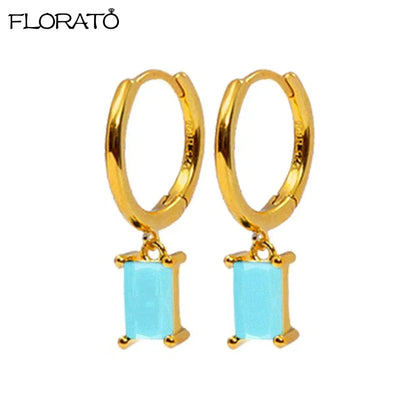 925 Sterling Silver Needle Summer Blue Earrings Trend 18K Gold Hoop Earrings for Women Fashion Puncture Jewelry Ear Accessories Good Vibrations