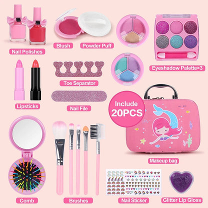 Girls Real Makeup Kit Washable Princess Play Makeup Set Kids Toys Safe Non Toxic Girls Pretend Play Birthday for Kids Gifts Good Vibrations
