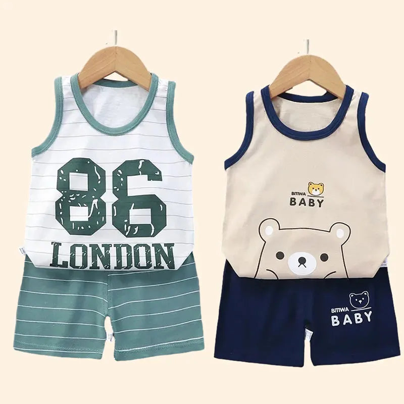 Children Sets Kids Clothes Boys Girls Vest Suit  Summer Children's Clothing baby Cotton T-Shirts Shorts Tank Top Sleeveless Good Vibrations
