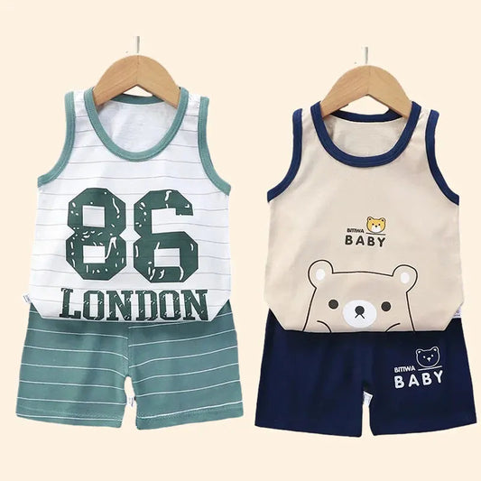 Children Sets Kids Clothes Boys Girls Vest Suit  Summer Children's Clothing baby Cotton T-Shirts Shorts Tank Top Sleeveless Good Vibrations