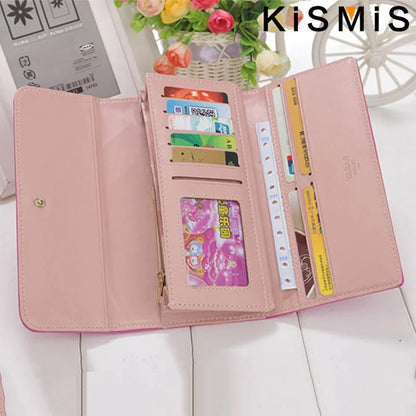 KISMIS Wallets for Women Cute Pink Pocket Womens Wallets Purses Plaid PU Leather Long Wallet Hasp Phone Bag Money Coin Pocket Ca Good Vibrations