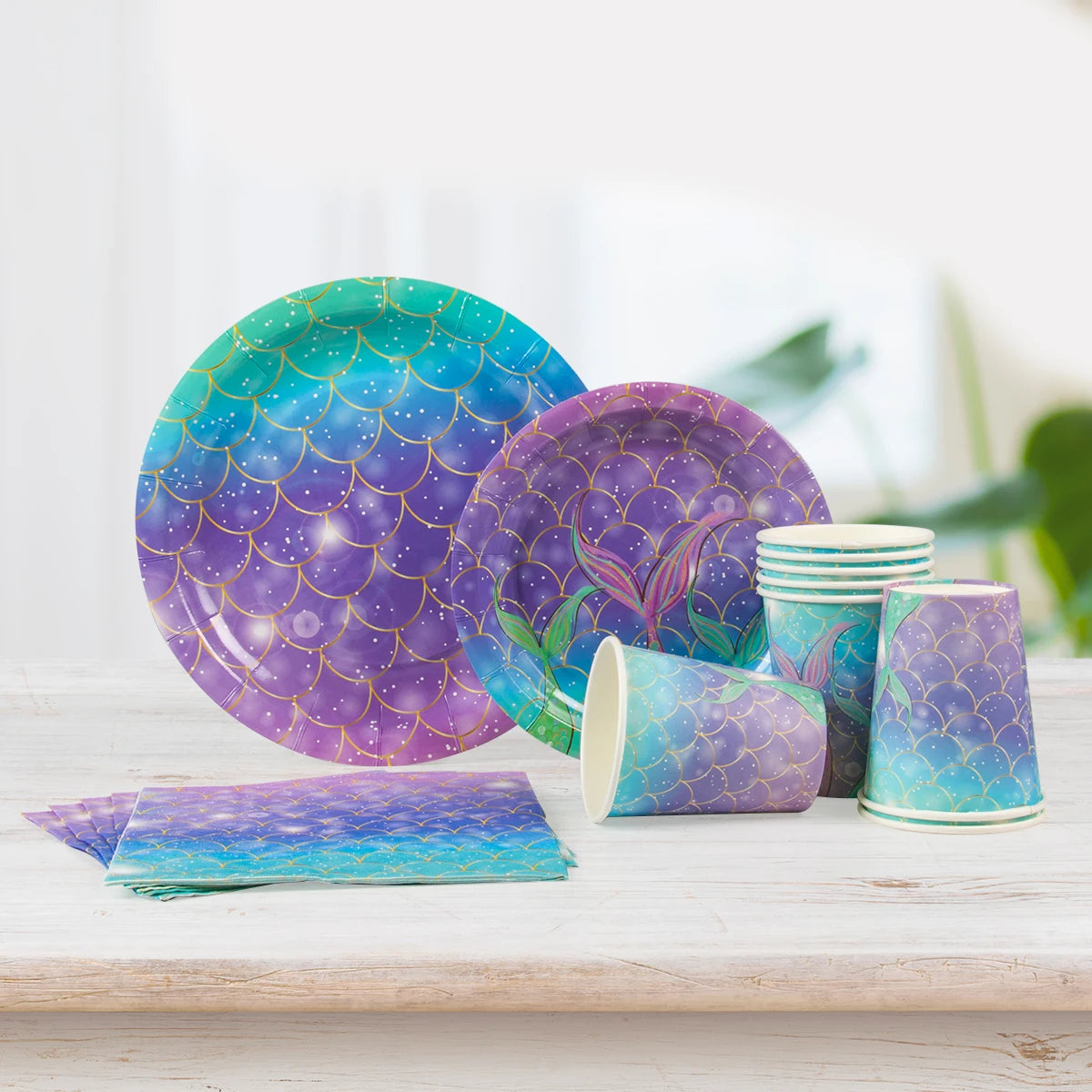 Mermaid Party Decorations Supplies Mermaid Disposable Plates Cup Napkins Set for Girls Baby Shower Mermaids Princess Birthday Good Vibrations