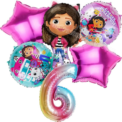Gabby Dollhouse Birthday Party Supplies Kids Disposable Tableware Backdrop Cake Decoration Girl Baby Shower Numbers Balloon Gift Good Vibrations