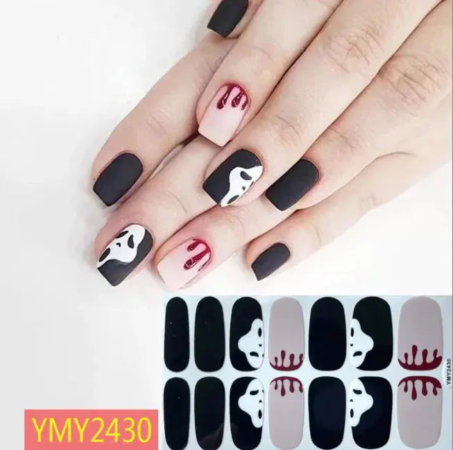 Halloween Nail Stickers Full Cover Adhesive  Nail Polish Wraps Blood Pumpkin Ghost Nail Decals DIY Festival Nail Patch Decors Good Vibrations