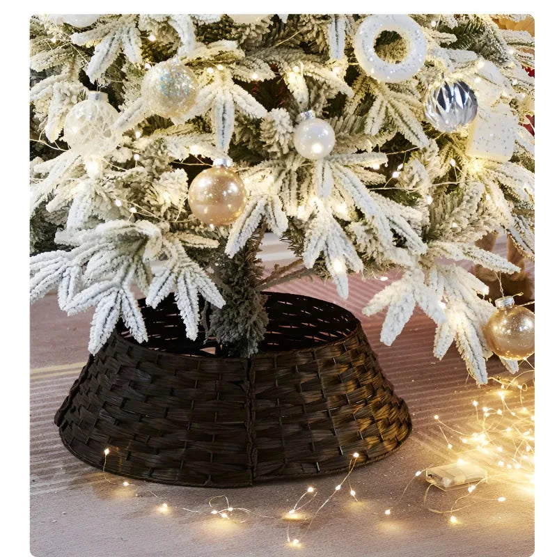 Christmas Tree Skirt Retro Round Basket Xmas Trees Foot Decor Collar for Home Festival Party Background Decoration Gift Good Vibrations