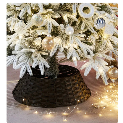 Christmas Tree Skirt Retro Round Basket Xmas Trees Foot Decor Collar for Home Festival Party Background Decoration Gift Good Vibrations
