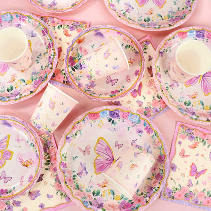 Butterfly Disposable Tableware Set Paper Plate Cup Napkins Pink Butterfly Birthday Party Decoration Baby Shower Wedding Supplies Good Vibrations
