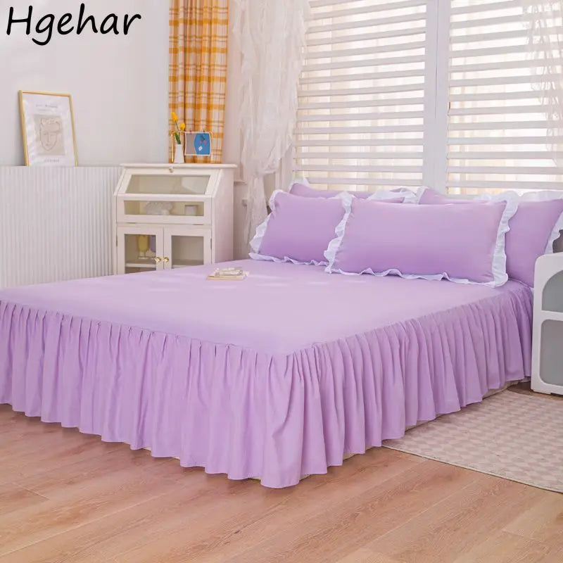 Bed Sheets Solid Plain Nordic Style Bedroom Washed Flat Breathable Adults Comfortable Simple Queen Size Home Bed-protect Soft Good Vibrations