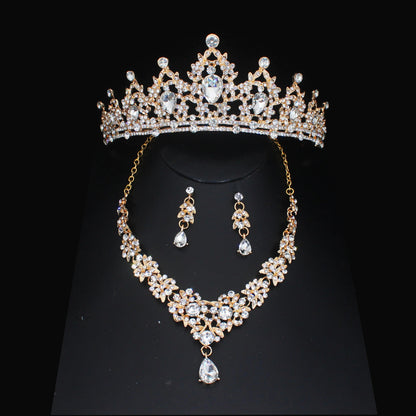 Luxury Crystal Wedding Bridal Jewelry Sets Women/Girl Gold Color Tiara/Crown Earrings Choker Necklace Bride Jewelry Set Good Vibrations Adult Super Store
