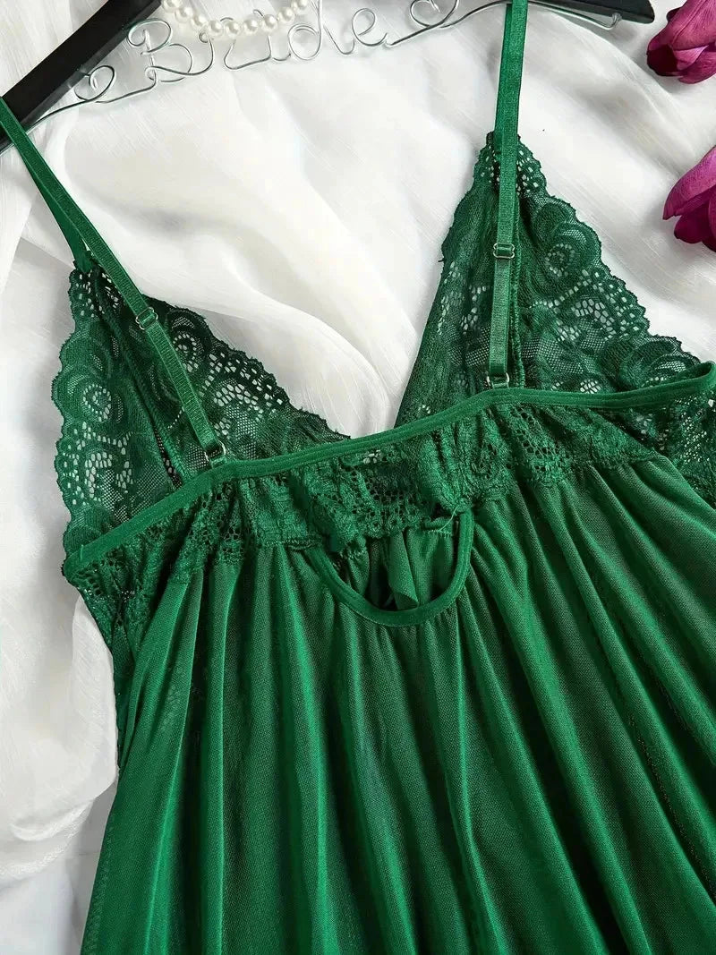 Soft Sheer Nighty Pajamas Hotselling Nightgowns Dark Green Halter Dress Women Sleepwear Sexy Bra Plus Size Nightdress Thong Sets Good Vibrations