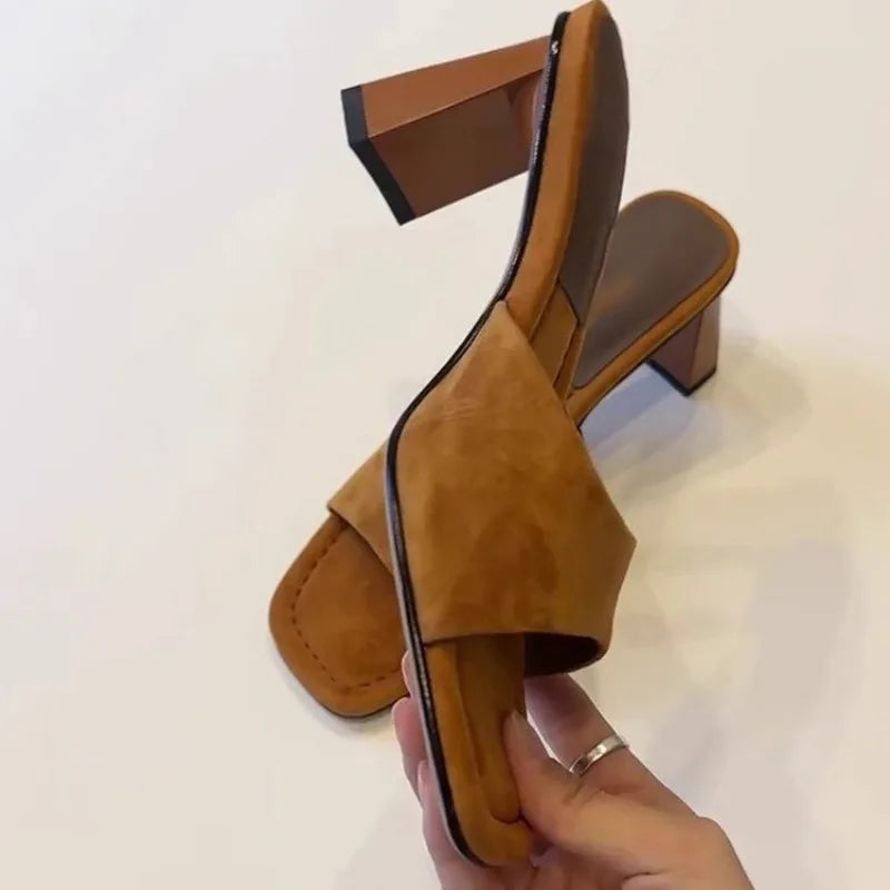 High Heels Women 2026 New French Sexy Open Toe High Heel Sandals and Slippers Square Toe Slippers Good Vibrations