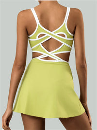 Tennis Dress Women Sleeveless Push Up Padded Sport Dresses Training Running Fitness Hollow Out Backless Slim Badminton Suit Good Vibrations