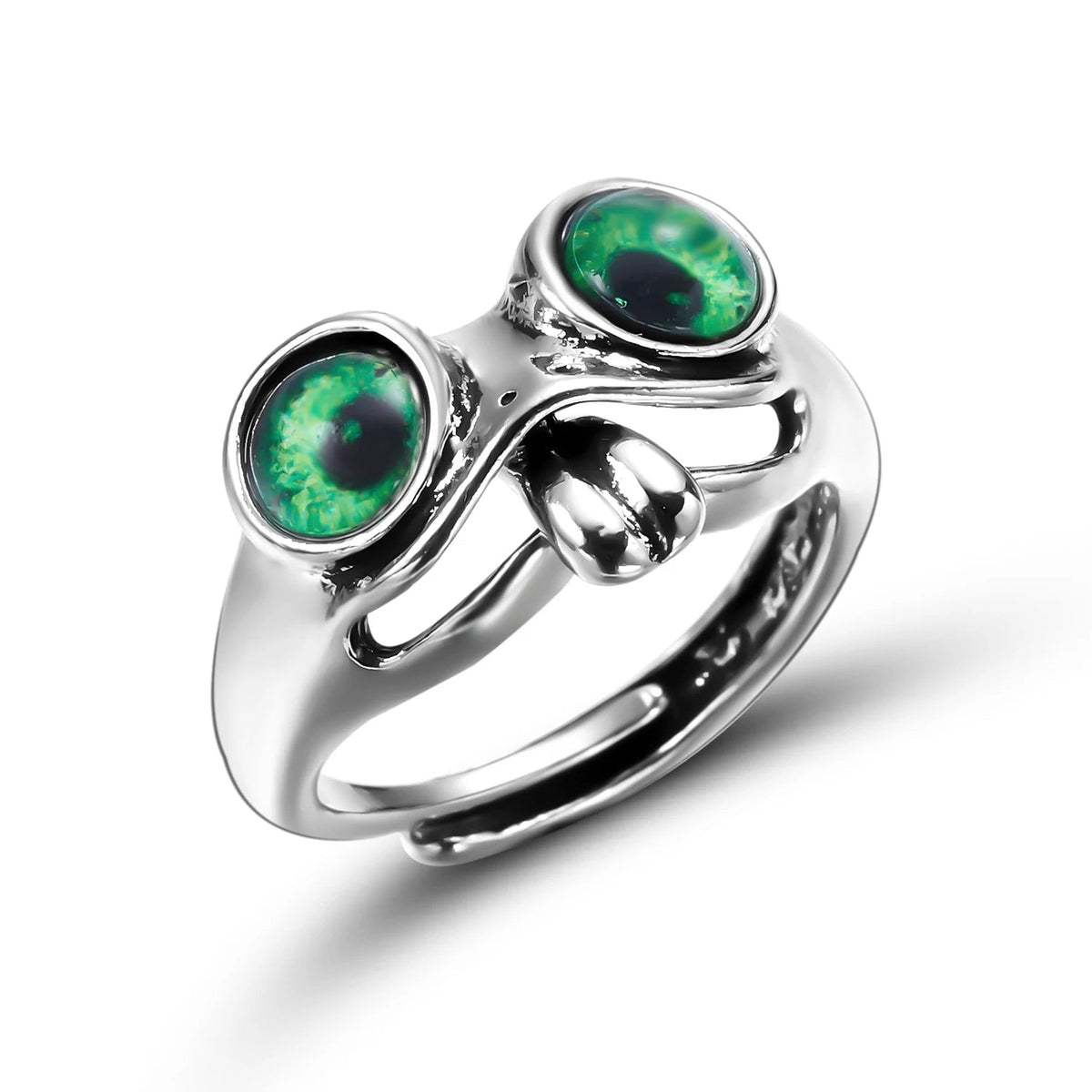 Funny Tongue Out Frog Animal Rings For Men Women Vintage Green Blue Eyes Silver Plated Opening Ring Goth Fashion Party Jewelry Good Vibrations