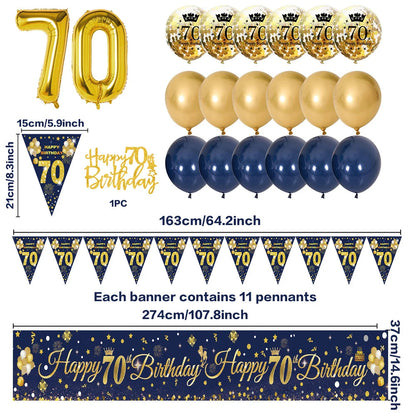 30th/40th/50th/60th/70th Birthday Decorations Men Women Birthday Balloon Garland Kit Happy Birthday Banner Blue Gold Balloon Good Vibrations