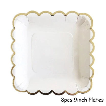 White Disposable Tableware Set Party Gold Paper Plate Wedding Necessitie Birthday Party Baby Shower Decorations Wedding Supplies Good Vibrations