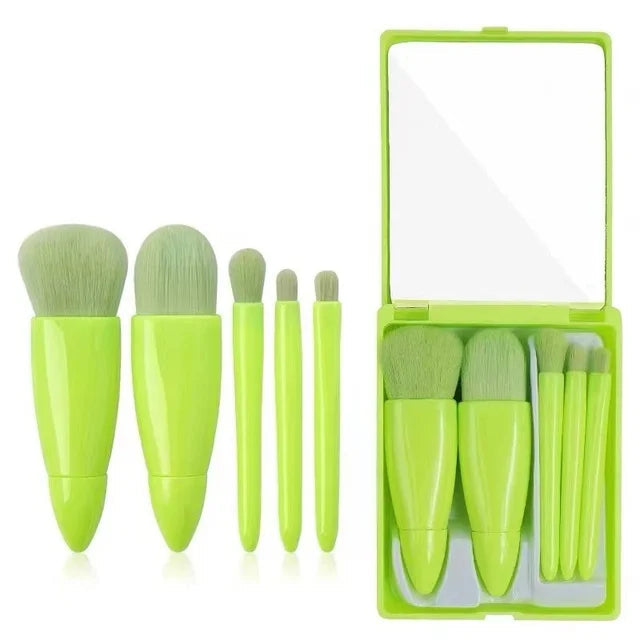 5pcs Travel Size Makeup Brushes Set Mini Makeup Brushes, Small Complete Function Cosmetic Brushes Kit With Case And Mirror Perfe Good Vibrations