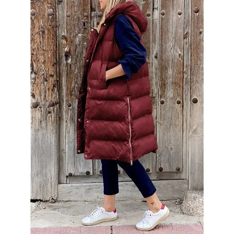 Women Autumn Winter Hooded Vest Coats Outwear Jacket Single-breasted Sleeveless Warm Solid Color Coats Parka Good Vibrations
