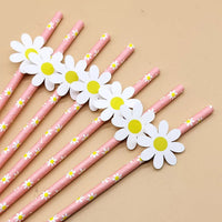 Pink Daisy Theme Disposable Tableware Flower Plate Napkin Straws Banner Birthday Party Baby Shower Wedding Decorations Supplies Good Vibrations