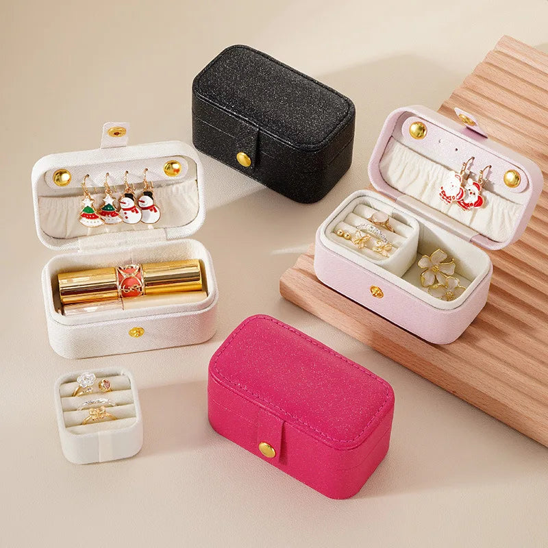 Exquisite Pu Leather Jewelry Box Simple Ring Necklace Earrings Storage Minimalist Style Daily Travel Portable Storage Box Good Vibrations