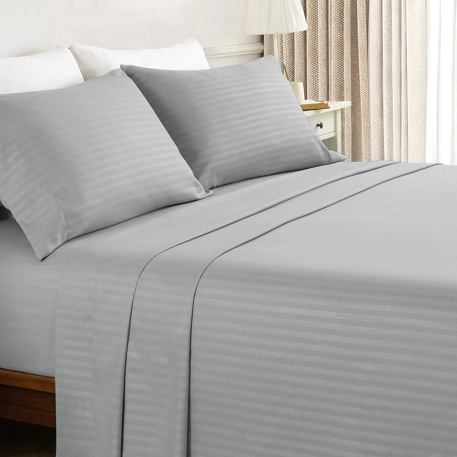 Battilo Bed Sheets 4 Pieces Set Luxury Fitted Flat Sheet with Pillowcases Solid Stripe Bedding Set For Twin Full Queen King Size Good Vibrations