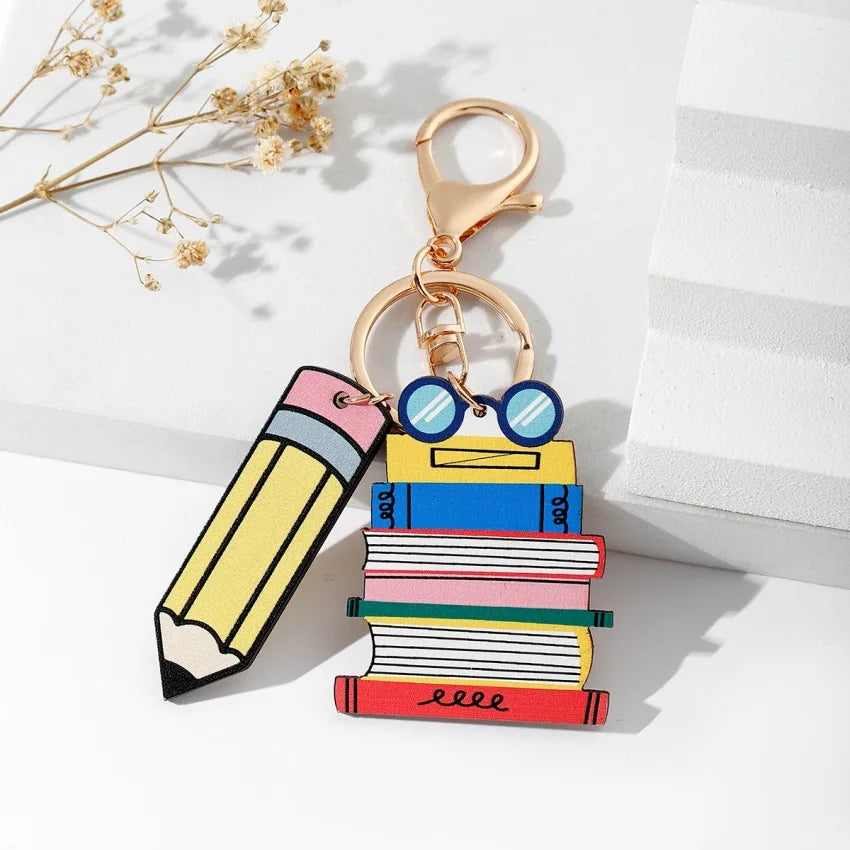 Teachers Day Gift Keychain Graduation Decorations 2025 Bus Book Wood Pendant Bag Charms Tassel Key Chains for Best Friends Gifts Good Vibrations