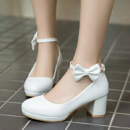 2025 NEW High Heel Shoes Women Platform Pumps Fashion Bow Thick Heel Shallow Female High Heels For Party Wedding 30-43 Good Vibrations