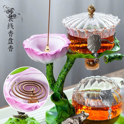 Automatic Tea Set with Heat-Resistant Glass Teapot and Lazy Magnetic Tea Infuser for Home and Office Good Vibrations