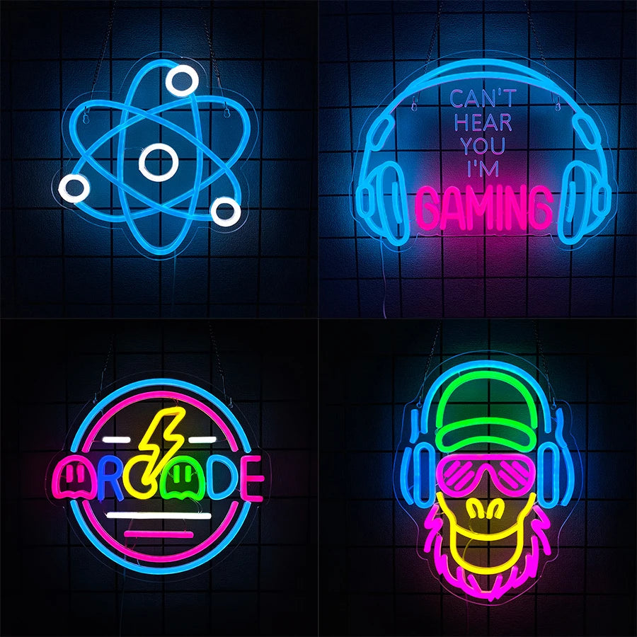 Game Neon Sign, Earphone Icon Aesthetic Operation Light, Used For Artistic Decor Of Rooms, Game Rooms, Clubs And Man Caves. Good Vibrations